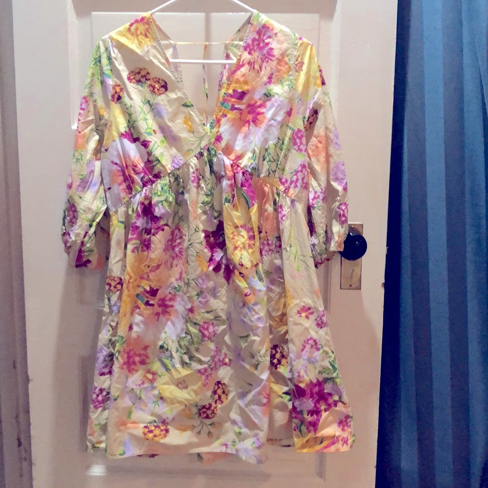 Tropical Print H&M Balloon Sleeve Dress, Size Medium